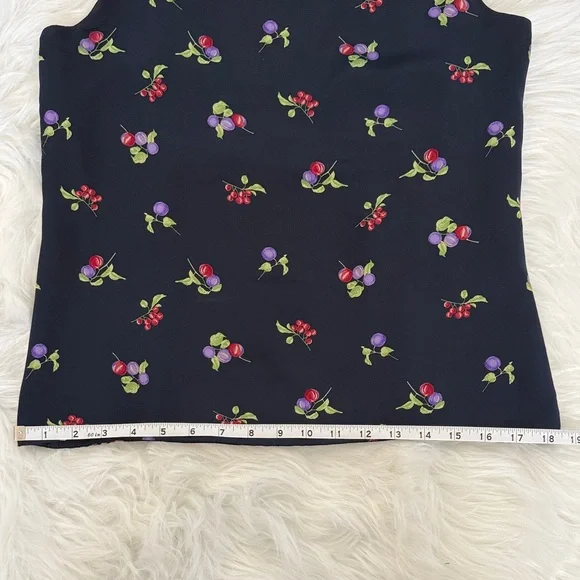 Valerie Stevens 100% Silk Navy Fruit-Print Sleeveless Tank Size PS - Picture 4 of 6